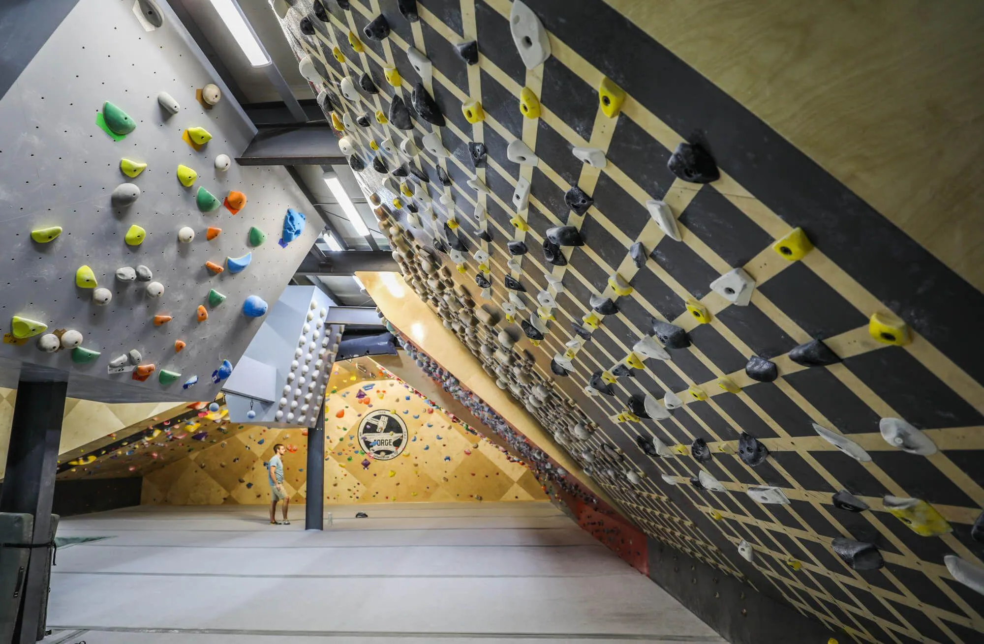 An exclusive area to The Forge members 24 hours a day, this training area is top-notch. It features all of the usual suspects like Campus and Systems walls, but also adds a 40º Tension Board and staggering 28 feet of a 70º roof!