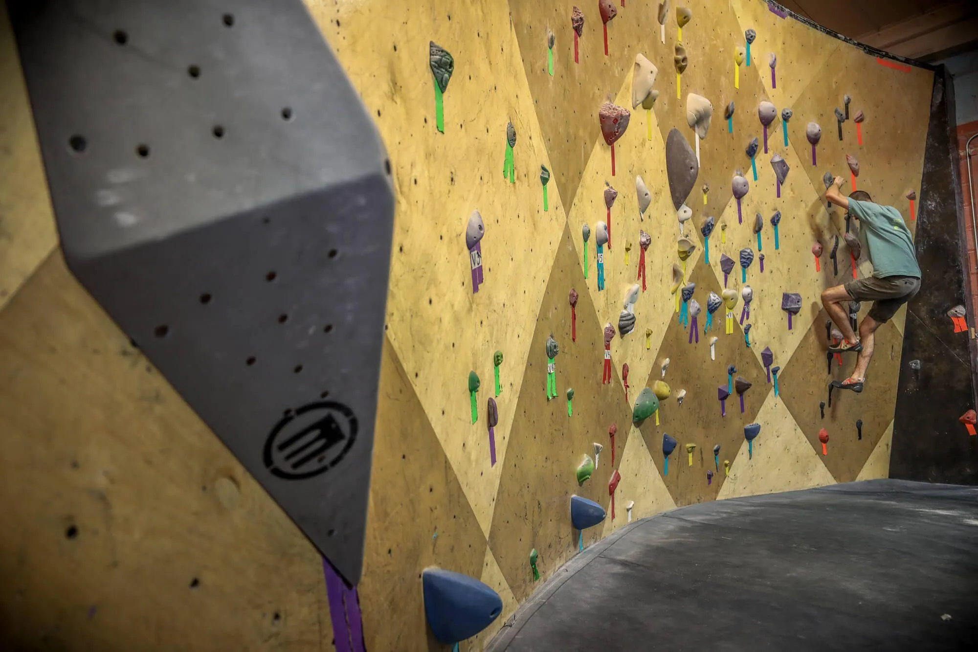 The facility has multiple rooms and every square inch is used to give their climbing community the most options for working themselves out physically, mentally, and emotionally.  This Vertical Solutions-built wall is one of many in the facility.