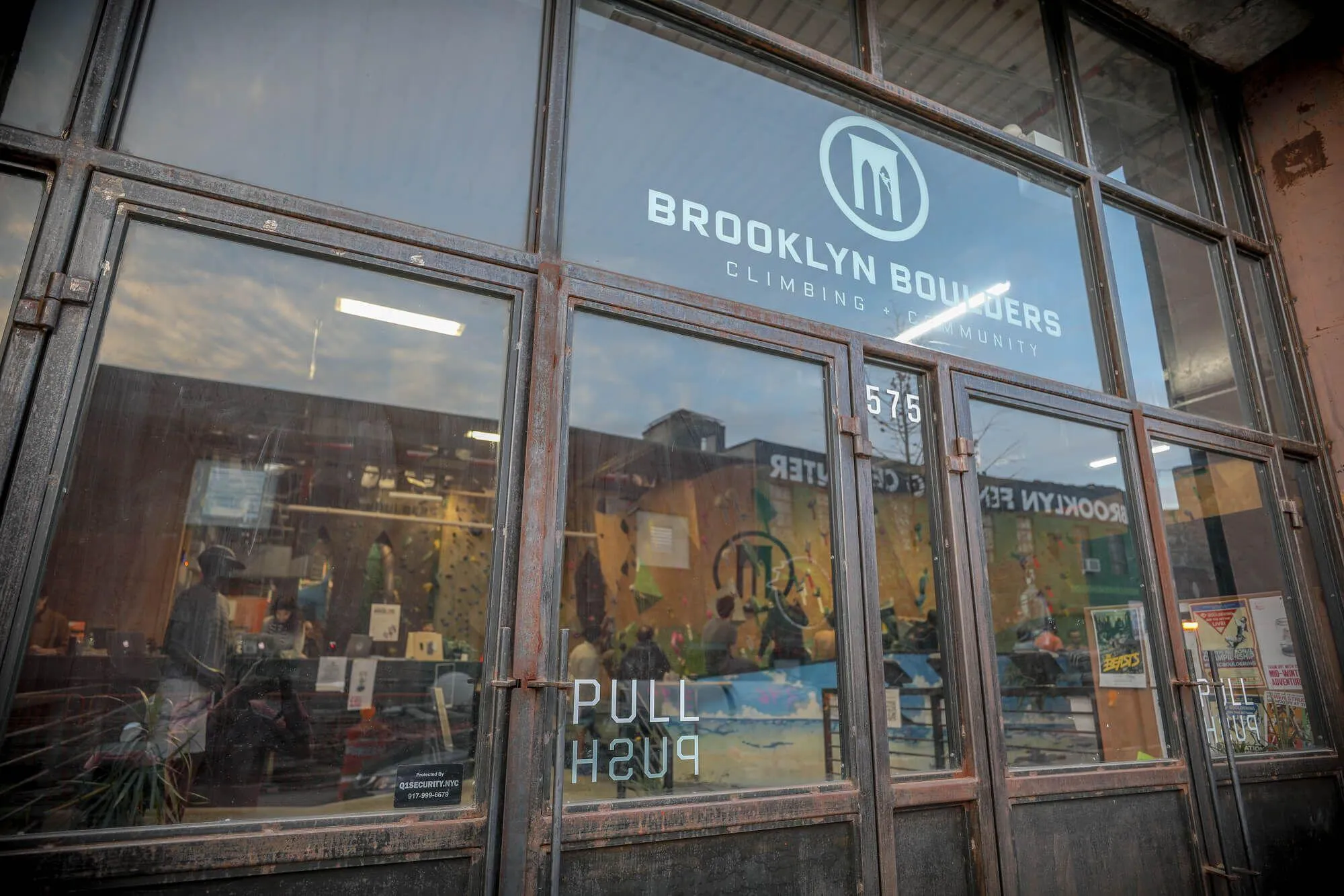 A closer view through the front entrance showing just how vast the interior climbing and fitness space is.