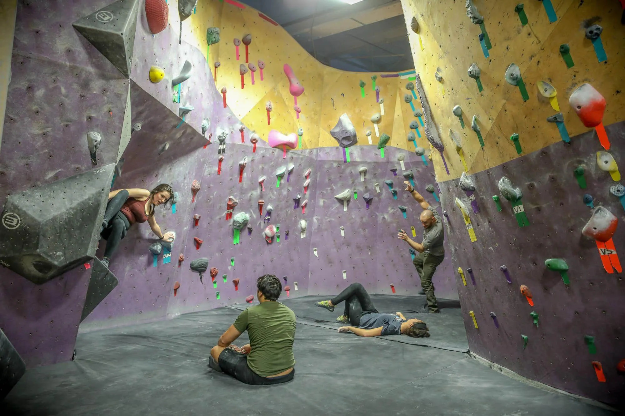The team at BKB works with Vertical Solutions to always place community building and inviting spaces at the top of the priority list. This is a perfect example of how, with this are created for climbers to engage with each other and discuss problem-sending.