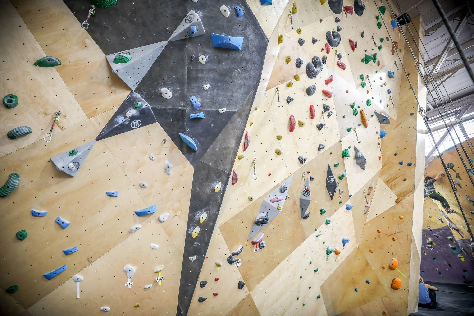 From this angle you can see how precise the seams and panel joints come together on Vertical Solutions' MLM geometric climbing walls. No room for error here, our construction method would instantly reveal anything less than perfection.