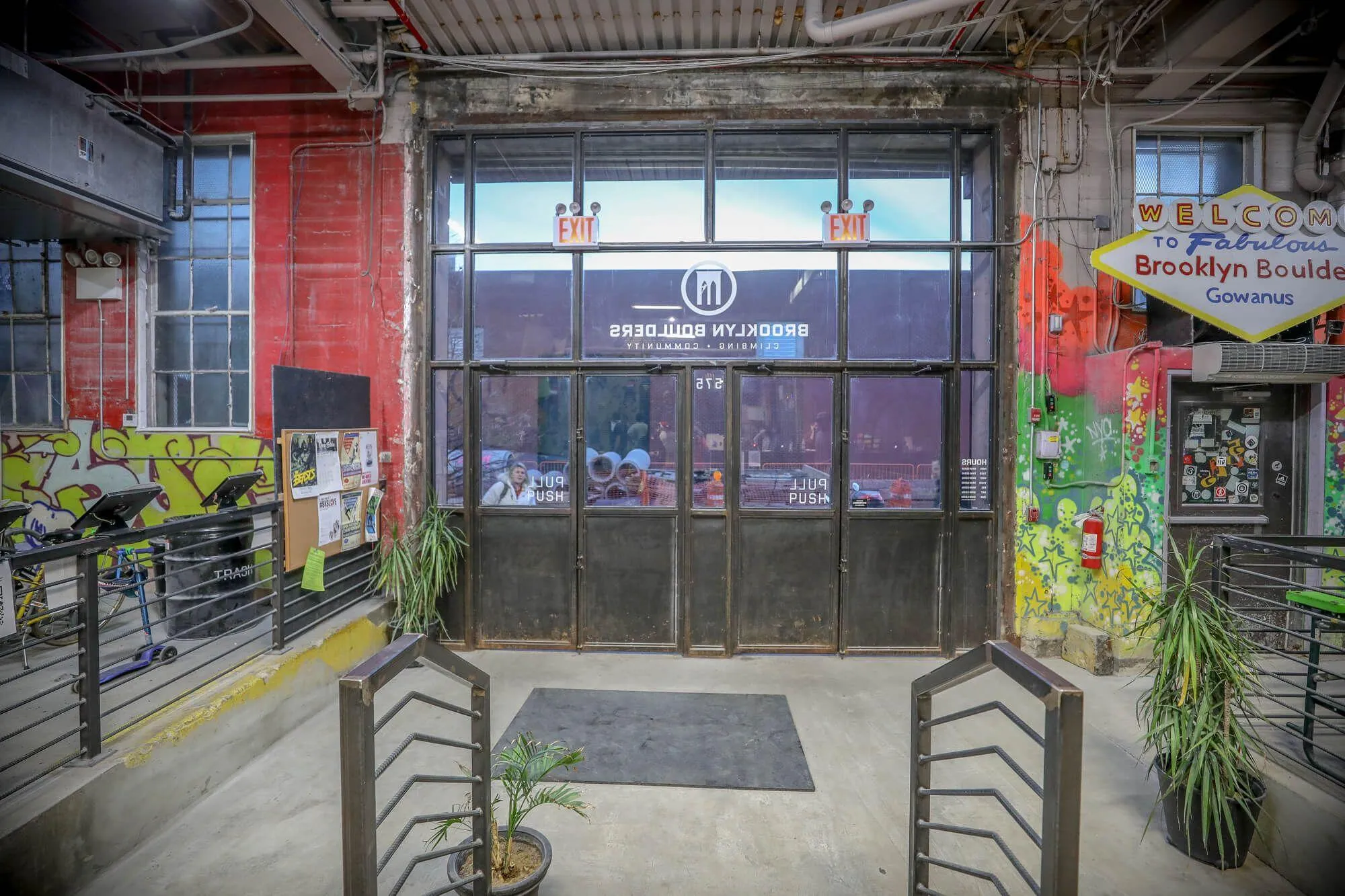 Upon first entering the original BKB climbing facility, inside is blended with outside, and you are greeted with interior walls filled with colorful art done by local artists.