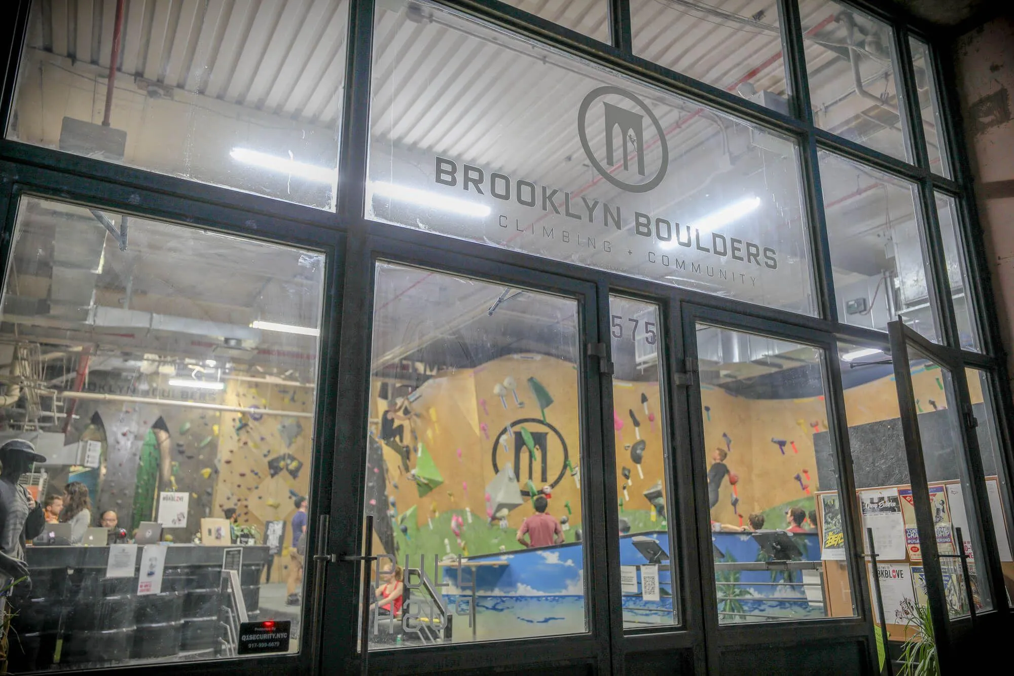 Lots of light from the inside allows the climbing going on inside to be visible from the outside. This facility is meant to be used, but also gawked at by passers-by.