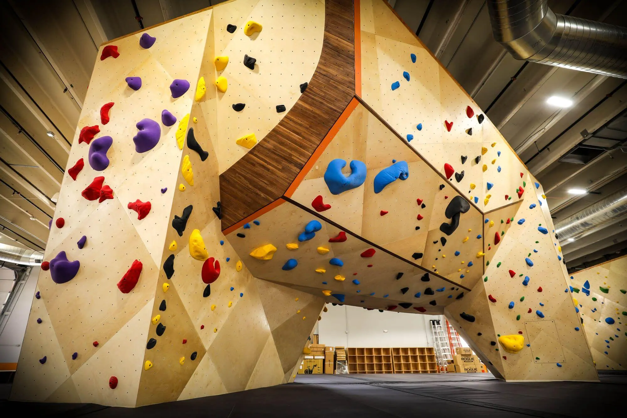 The camera isn't exaggerating (that much); these are some of the tallest bouldering walls indoors, period.