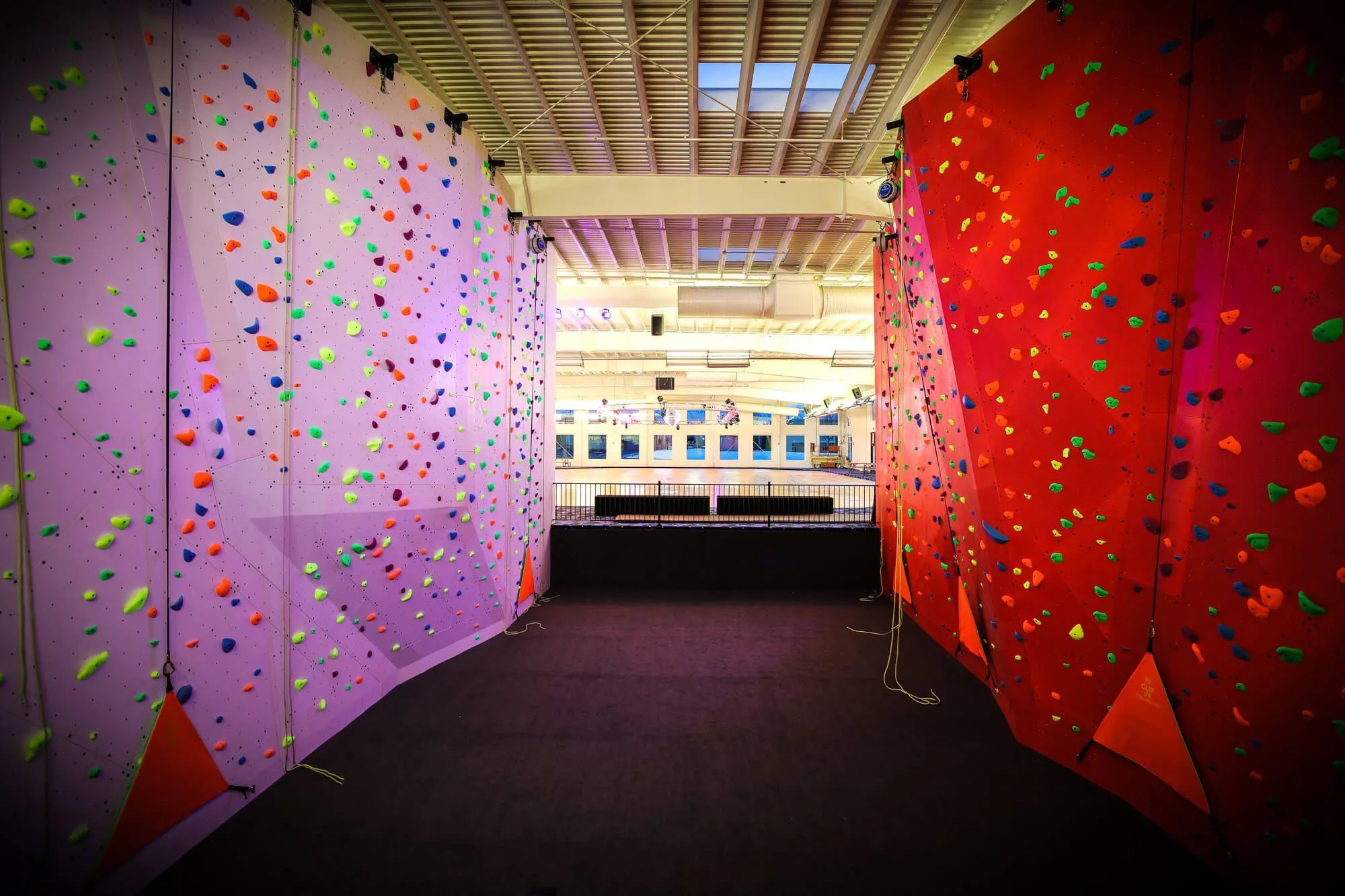 The owners of this facility made good use of a large pool already dug in-place, and turned it into added climbing height both here in part of the 4,000 sq.ft. of route climbing, as well as the bouldering area with foam pit.