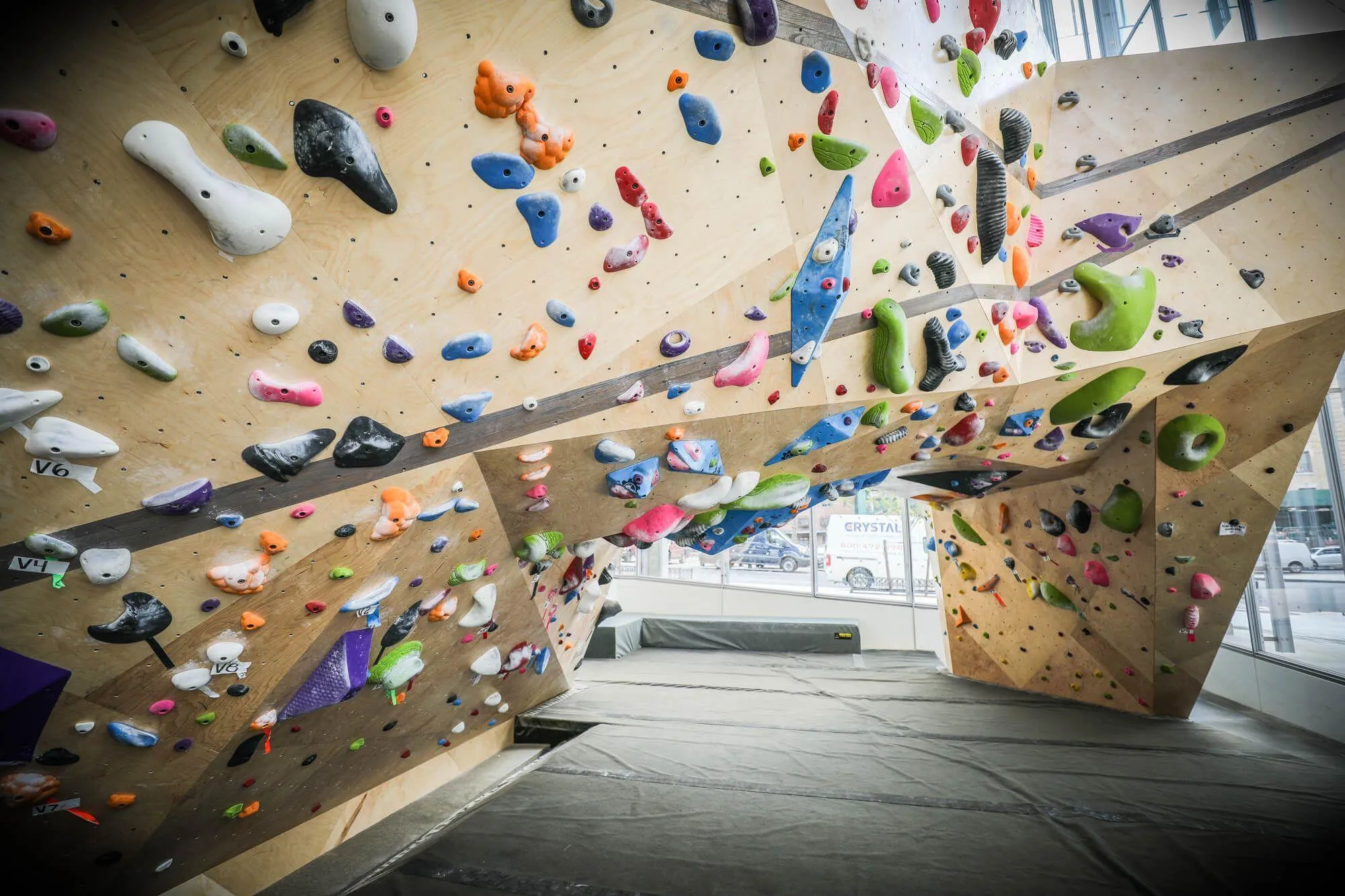 A closer look at the various MLM-build climbing walls that make up the massive cave. Both sides are safely climbable as you would expect, although designing in correct fall zones was a crucial challenge that we overcame.