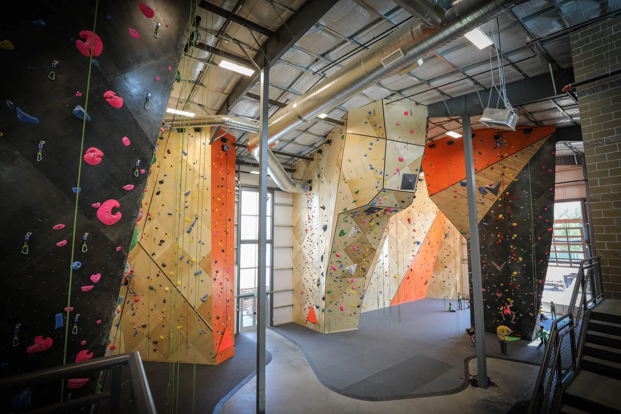 Another upstairs view of the route vast climbing areas constructed of MLM and ARC designs from Vertical Solutions. Customs stains and textures used throughout.