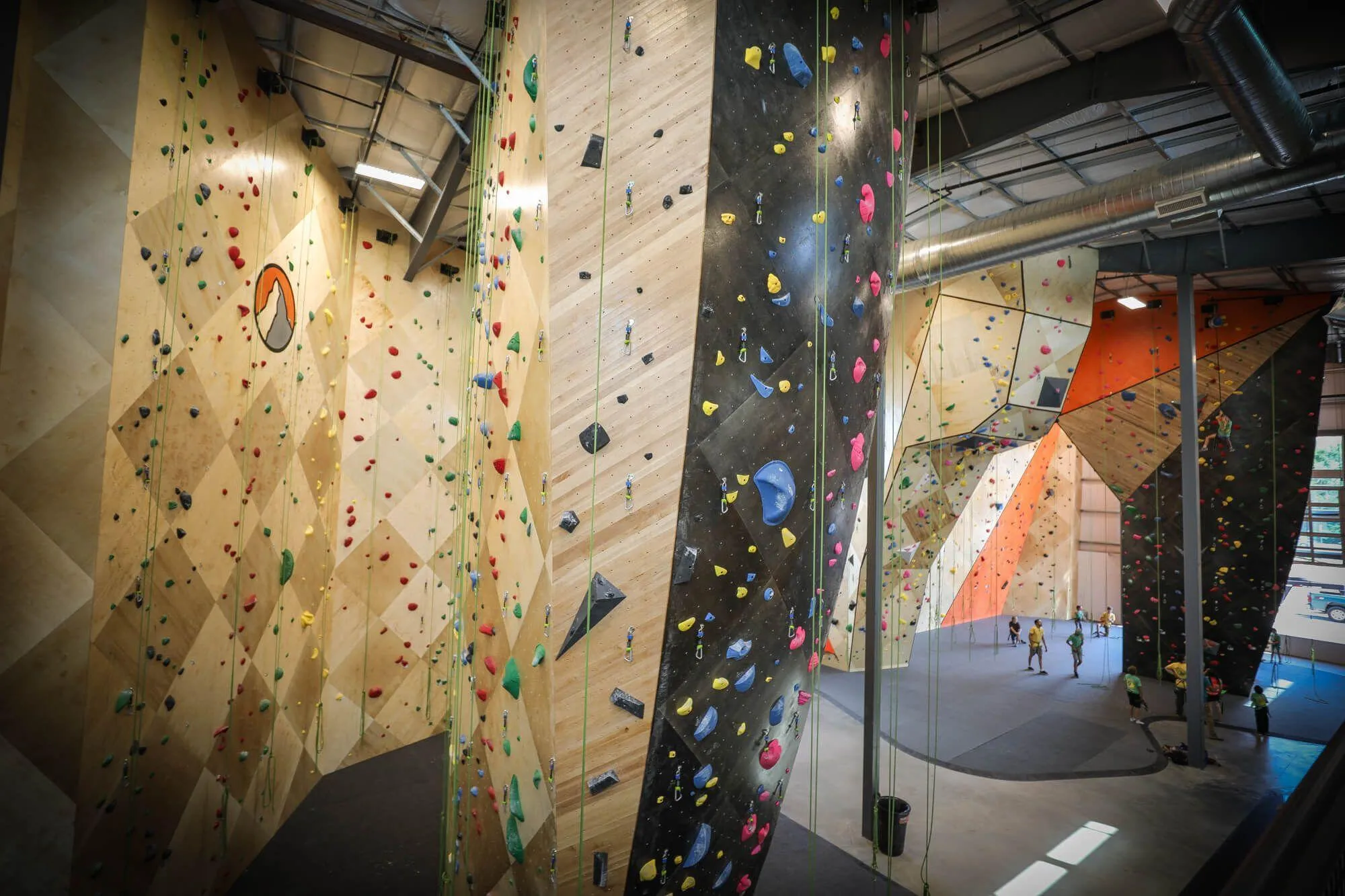 The most comprehensive view capturing 75% of the route climbing wall area, with the kids section just out of sight around the corner. Painstaking attention to detail led to this project being fully dialed.