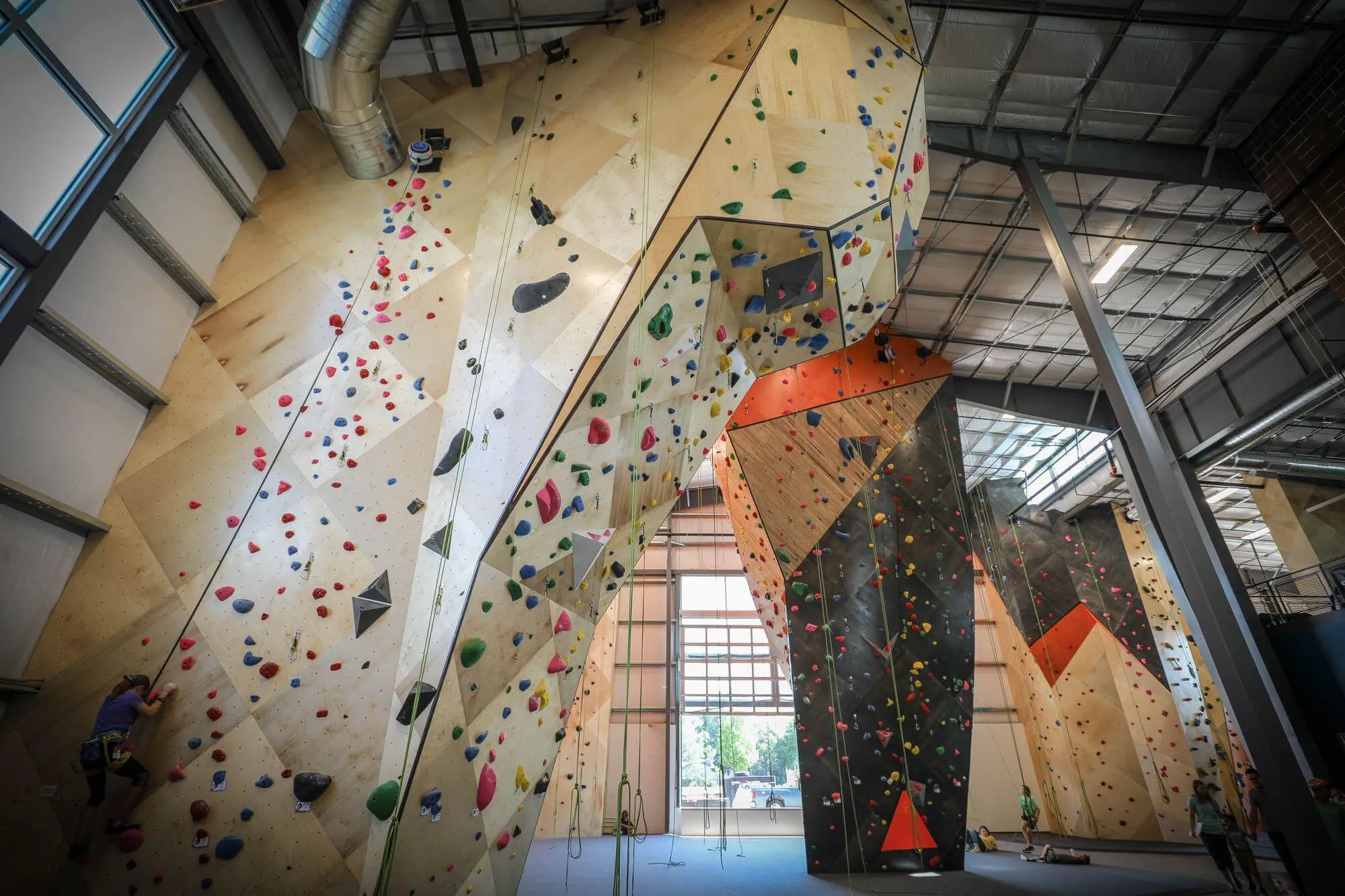 A profile image of the lead climbing overhung wall challenging roof feature.