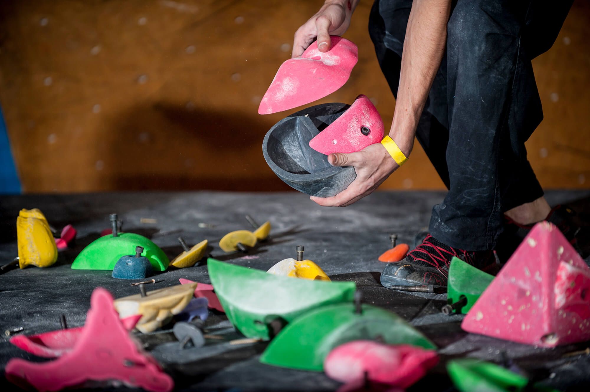 Picking up Habit Climbing holds off Habit Climbing flooring
