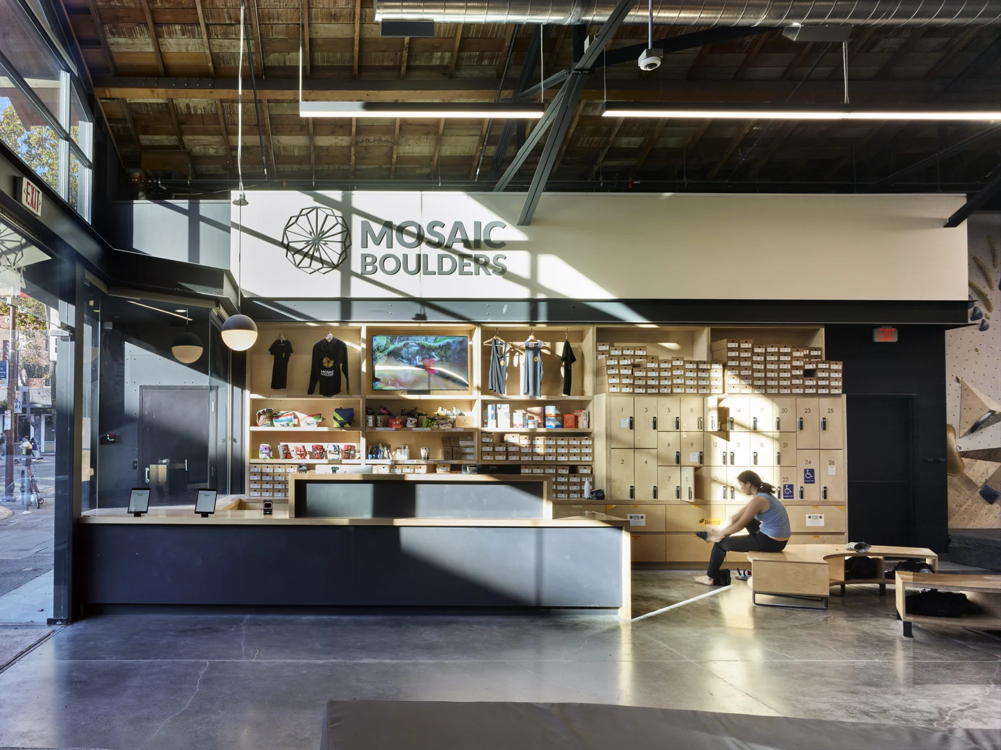 Retail and lobby area at Mosaic Boulders climbing gym