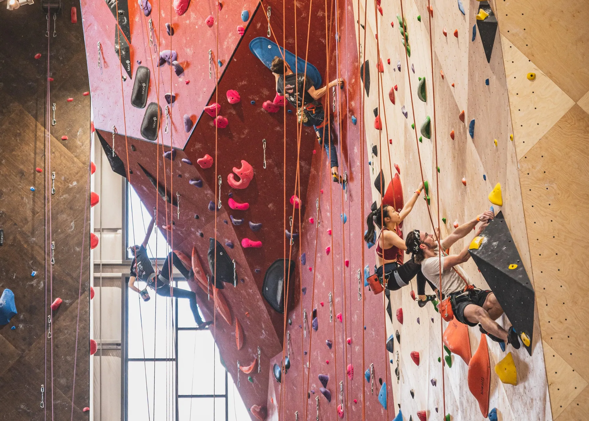 Indoor climbing facility with multiple wall angles